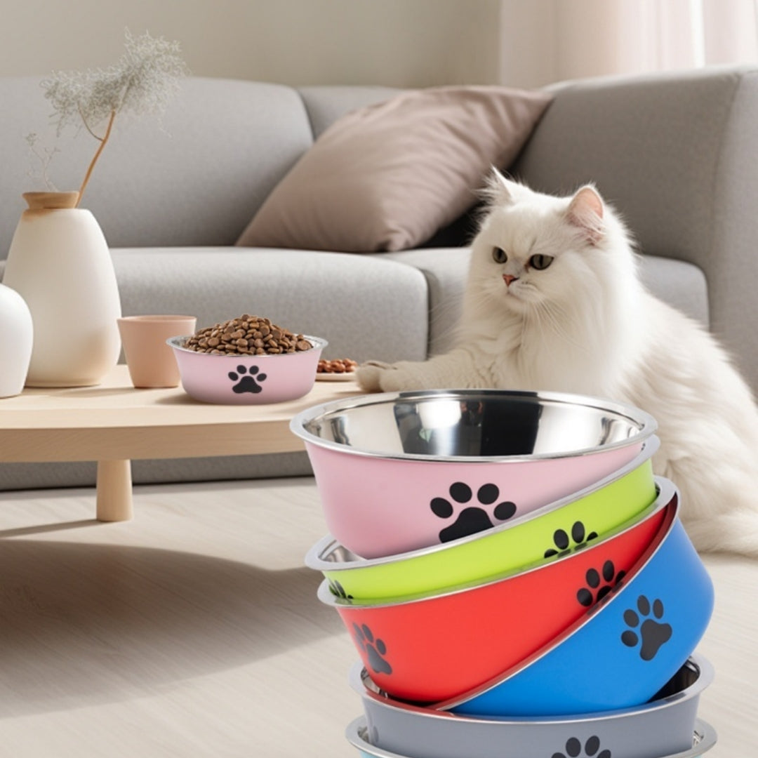KFX-0361661 Double-Layer Stainless Steel Anti-Spill Pet Bowl - Small, Medium, Large Sizes in Various Colors