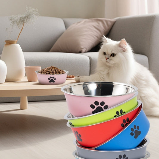 KFX-0361661 Double-Layer Stainless Steel Anti-Spill Pet Bowl - Small, Medium, Large Sizes in Various Colors