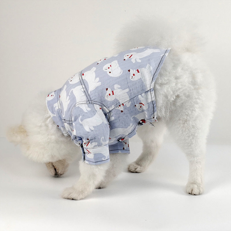 KFX-0362045 Cute Cotton Puppy Printed Shirt for Dogs – Available in Blue, Khaki, and White