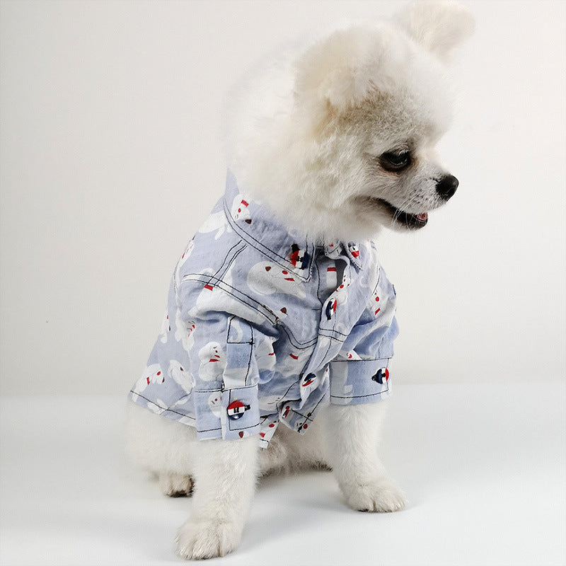 KFX-0362045 Cute Cotton Puppy Printed Shirt for Dogs – Available in Blue, Khaki, and White