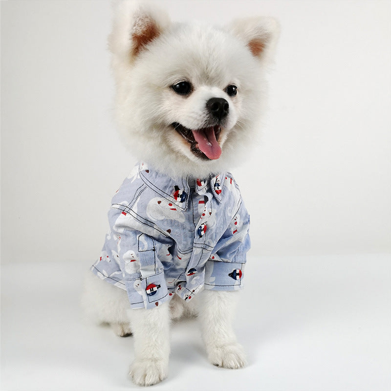 KFX-0362045 Cute Cotton Puppy Printed Shirt for Dogs – Available in Blue, Khaki, and White