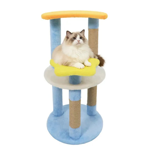 KFX-0370877 29" Blue Moon & Star Cat Tree with 4 Levels, Jute Scratching Posts, and Anti-Tipping Device for Kittens and Adult Cats