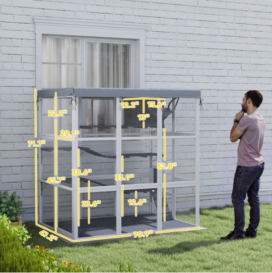 KFX-0371261 Spacious Cat Enclosure with Hammock, Ladders, Condo, and Waterproof Oxford Fabric