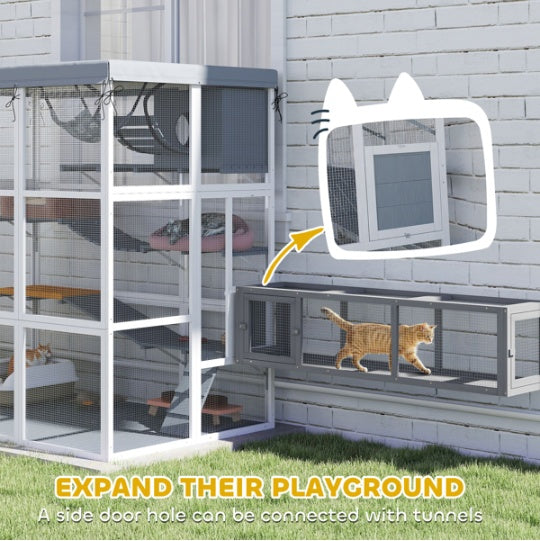 KFX-0371261 Spacious Cat Enclosure with Hammock, Ladders, Condo, and Waterproof Oxford Fabric