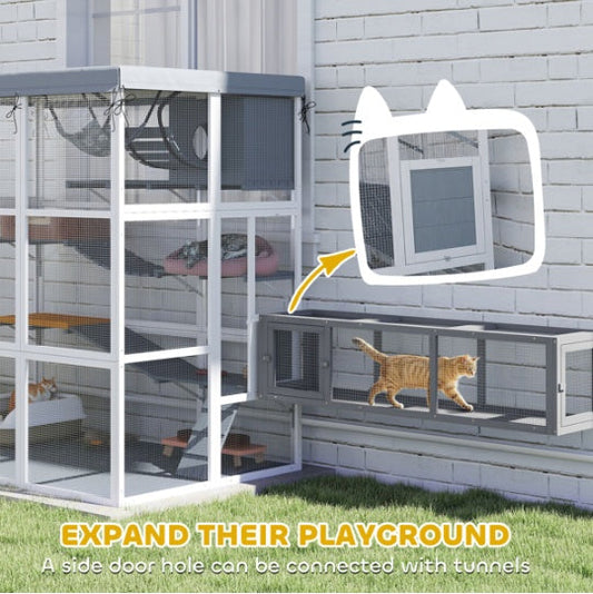 KFX-0371261 Spacious Cat Enclosure with Hammock, Ladders, Condo, and Waterproof Oxford Fabric