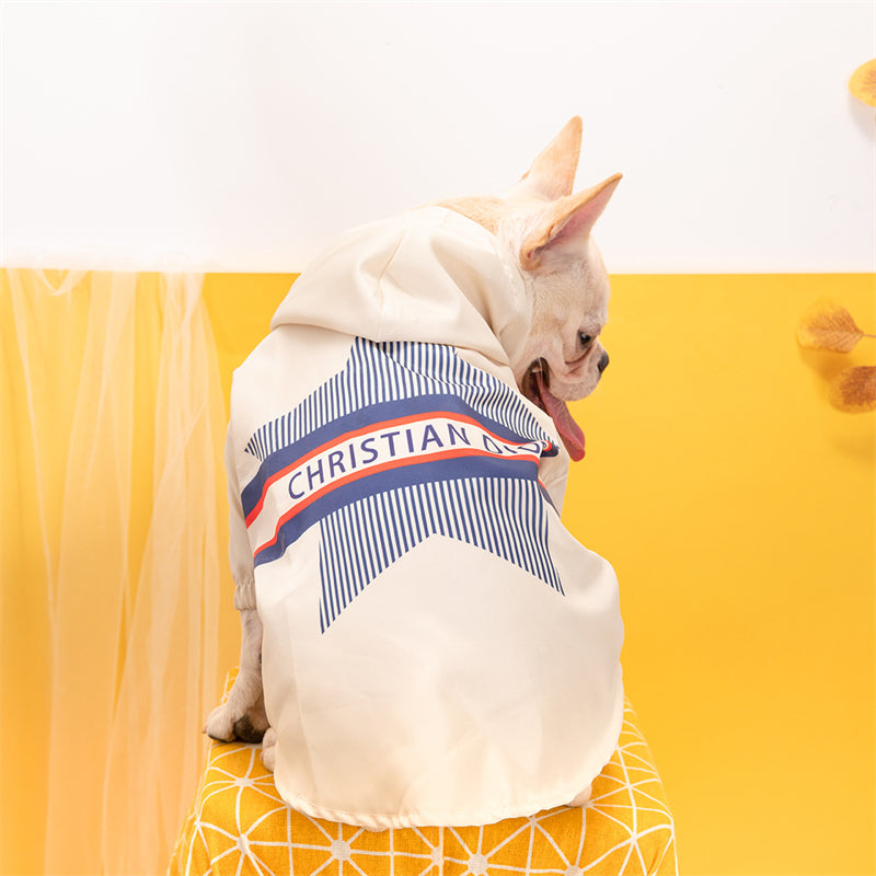 KFX-0371773 Stylish British-Inspired Pet Carved Jacket in Rice White and Dark Blue