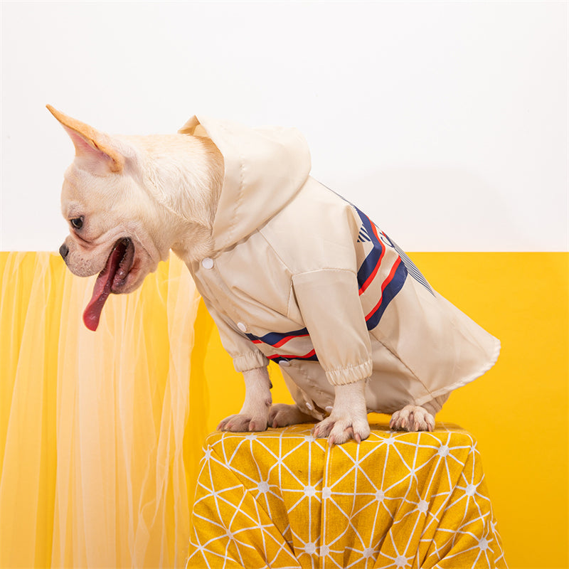 KFX-0371773 Stylish British-Inspired Pet Carved Jacket in Rice White and Dark Blue