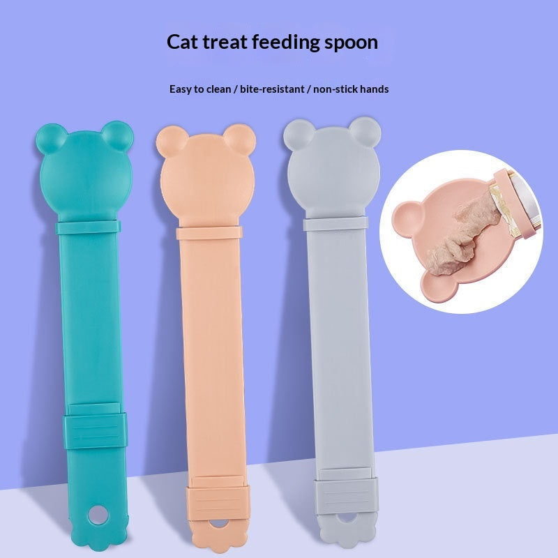 KFX-0372029 Cat Stick Feeder Squeezer with Bear Head Designs - Durable Plastic for Cats