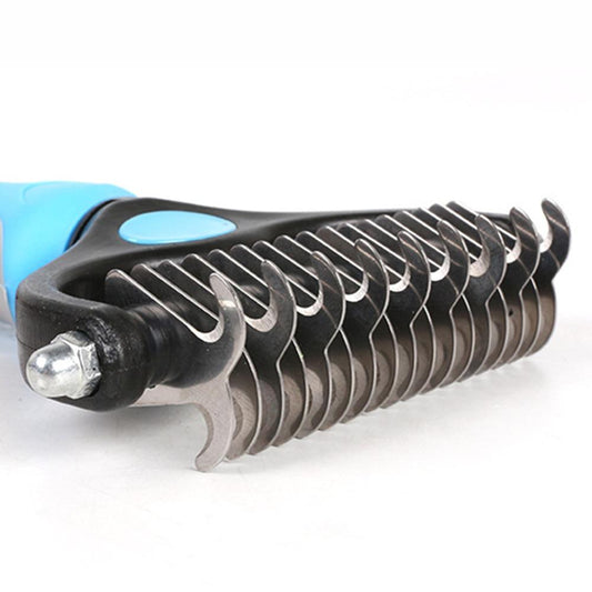 KFX-0372797 Pet Stainless Steel Hair Removal Comb with Plastic Handle - Available in Pink and Blue, Sizes S and L