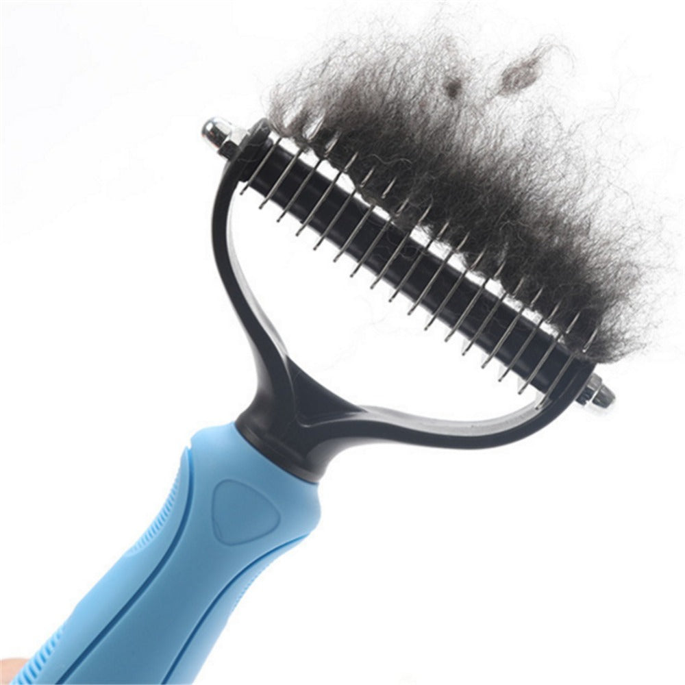 KFX-0372797 Pet Stainless Steel Hair Removal Comb with Plastic Handle - Available in Pink and Blue, Sizes S and L