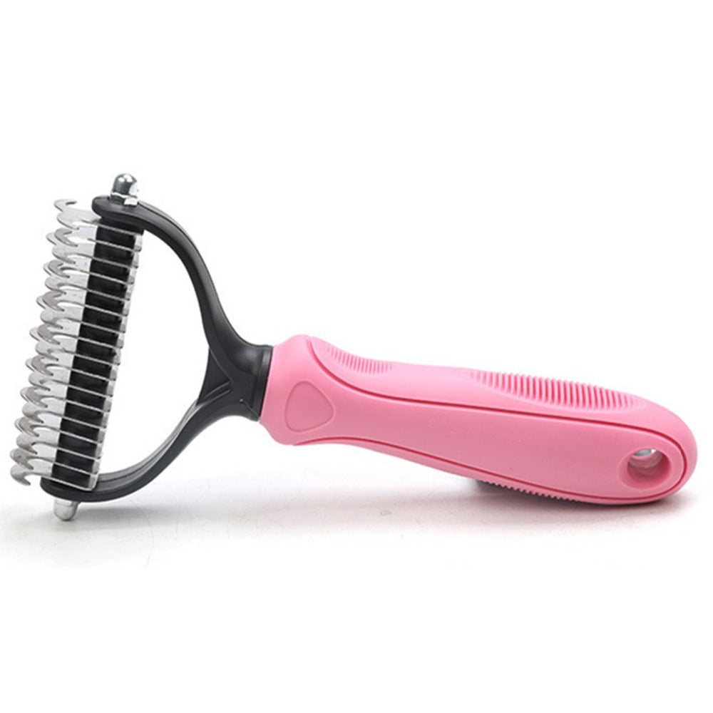 KFX-0372797 Pet Stainless Steel Hair Removal Comb with Plastic Handle - Available in Pink and Blue, Sizes S and L