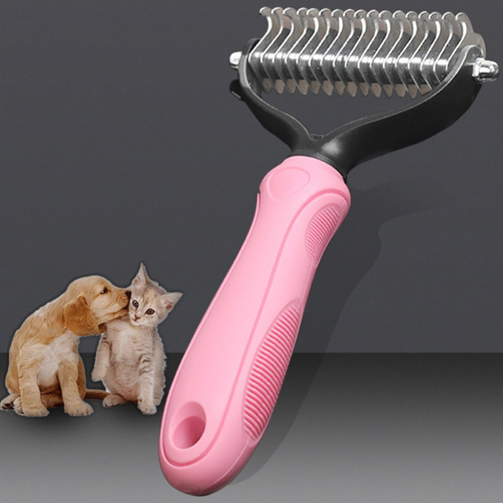 KFX-0372797 Pet Stainless Steel Hair Removal Comb with Plastic Handle - Available in Pink and Blue, Sizes S and L