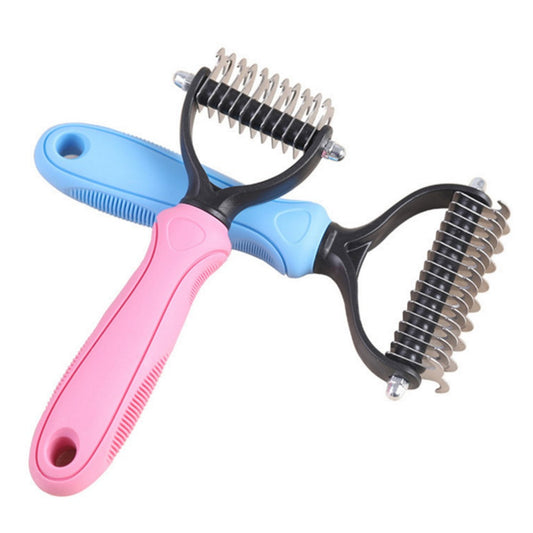 KFX-0372797 Pet Stainless Steel Hair Removal Comb with Plastic Handle - Available in Pink and Blue, Sizes S and L