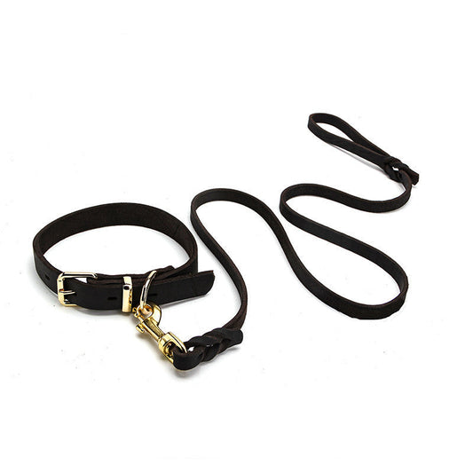 KFX-0373181 Casual Dark Curry Cowhide Dog Collar with Adjustable Sizes