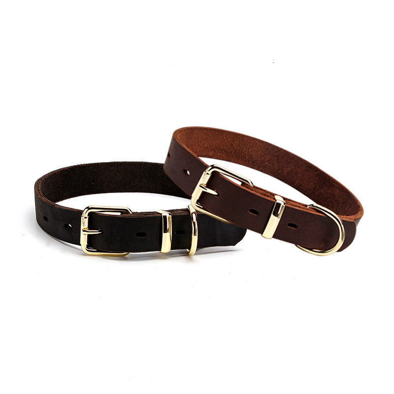 KFX-0373181 Casual Dark Curry Cowhide Dog Collar with Adjustable Sizes