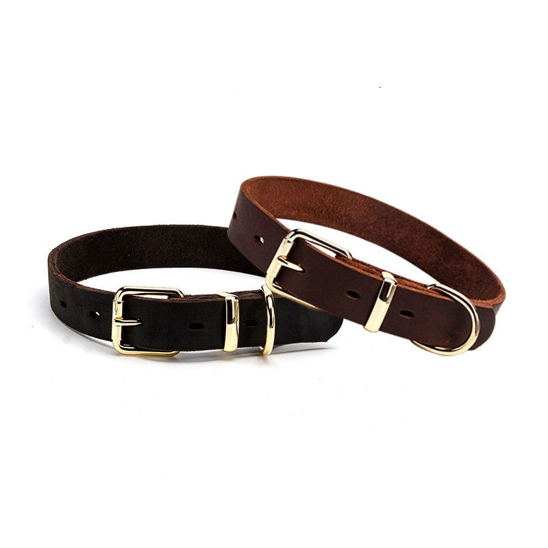 KFX-0373181 Casual Dark Curry Cowhide Dog Collar with Adjustable Sizes