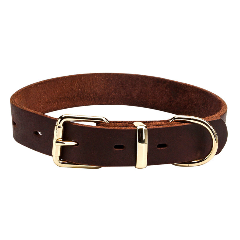 KFX-0373181 Casual Dark Curry Cowhide Dog Collar with Adjustable Sizes