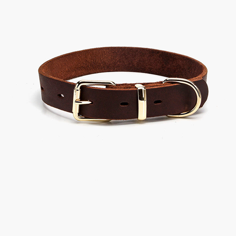 KFX-0373181 Casual Dark Curry Cowhide Dog Collar with Adjustable Sizes