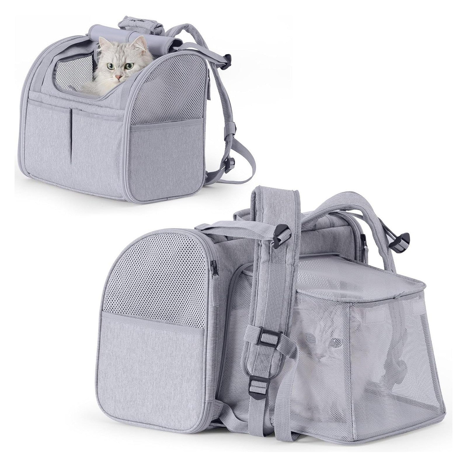 KFX-0373437 Expandable Breathable Lightweight Cat Backpack - Gray/Brown, Oxford Material, Medium Hardness, 55 Capacity