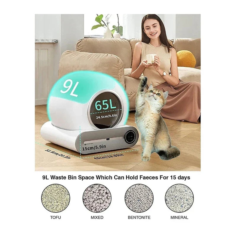 KFX-037459 Self-Cleaning Large Cat Litter Box with Multiple Sensors and Easy Access Cleaning