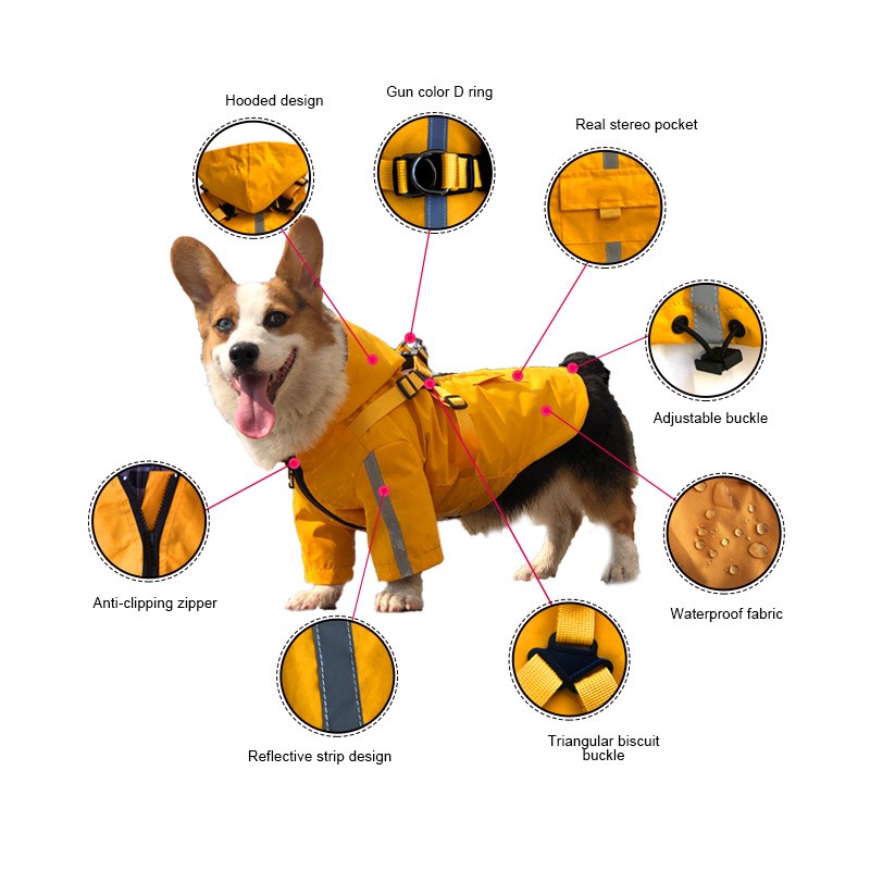 KFX-0375357 Reflective PU Pet Raincoat with Chest and Back Protection - Multiple Sizes Available
