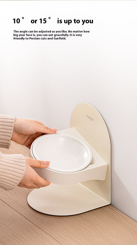 KFX-0377149 Adjustable Ceramic Cat Bowl with Elevated Base and Slanted Design for Neck Support