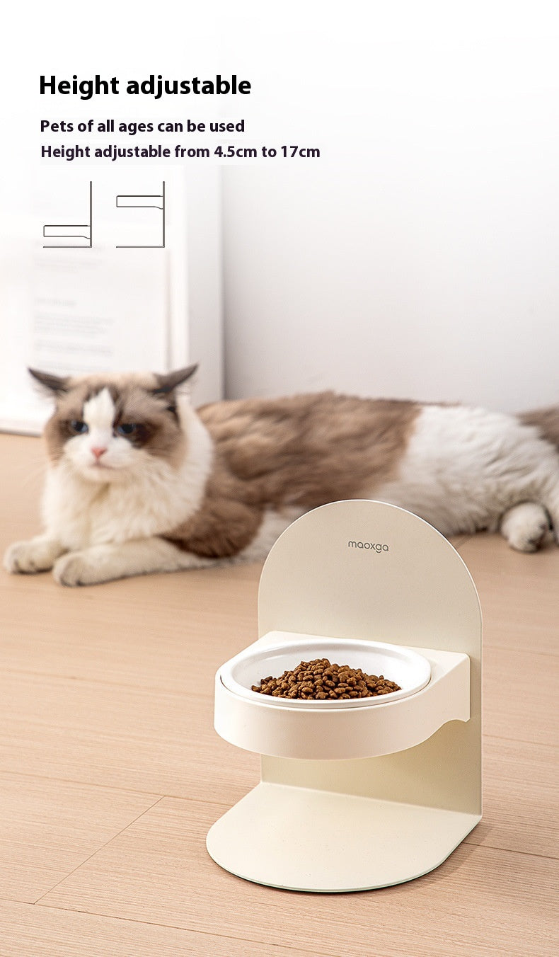 KFX-0377149 Adjustable Ceramic Cat Bowl with Elevated Base and Slanted Design for Neck Support