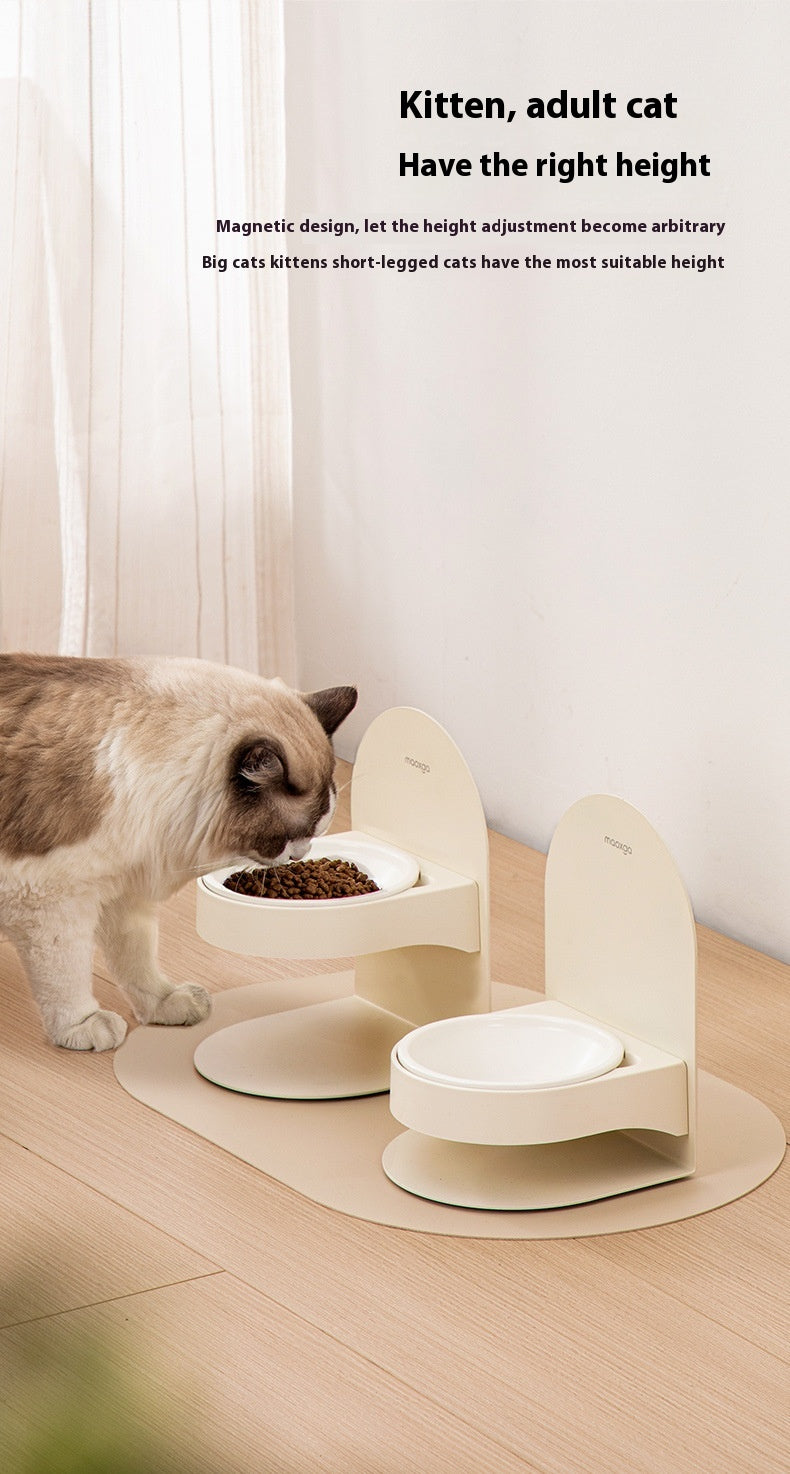 KFX-0377149 Adjustable Ceramic Cat Bowl with Elevated Base and Slanted Design for Neck Support