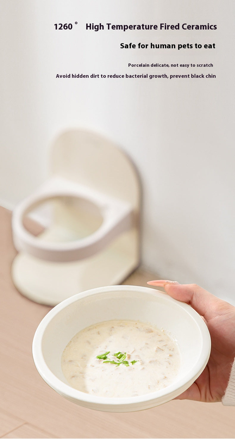 KFX-0377149 Adjustable Ceramic Cat Bowl with Elevated Base and Slanted Design for Neck Support