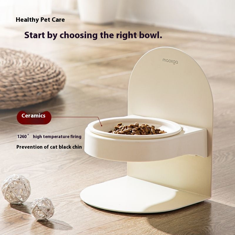 KFX-0377149 Adjustable Ceramic Cat Bowl with Elevated Base and Slanted Design for Neck Support