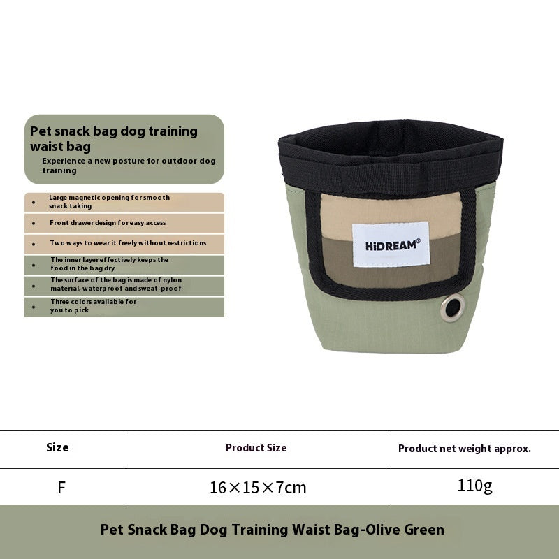 KFX-0379197 Portable Nylon Pet Snack Bag for Outdoor Training – Available in Cow's Milk Brown, Buckwheat Gray, and Olive Green
