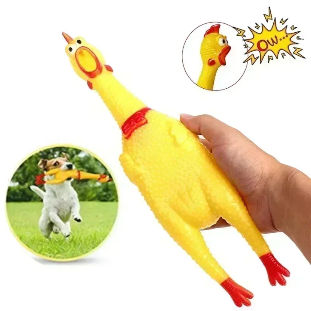 KFX-0380221 Durable Yellow Rubber Squeaky Chicken Toy for Dogs - Fun Chew Toy in Various Sizes