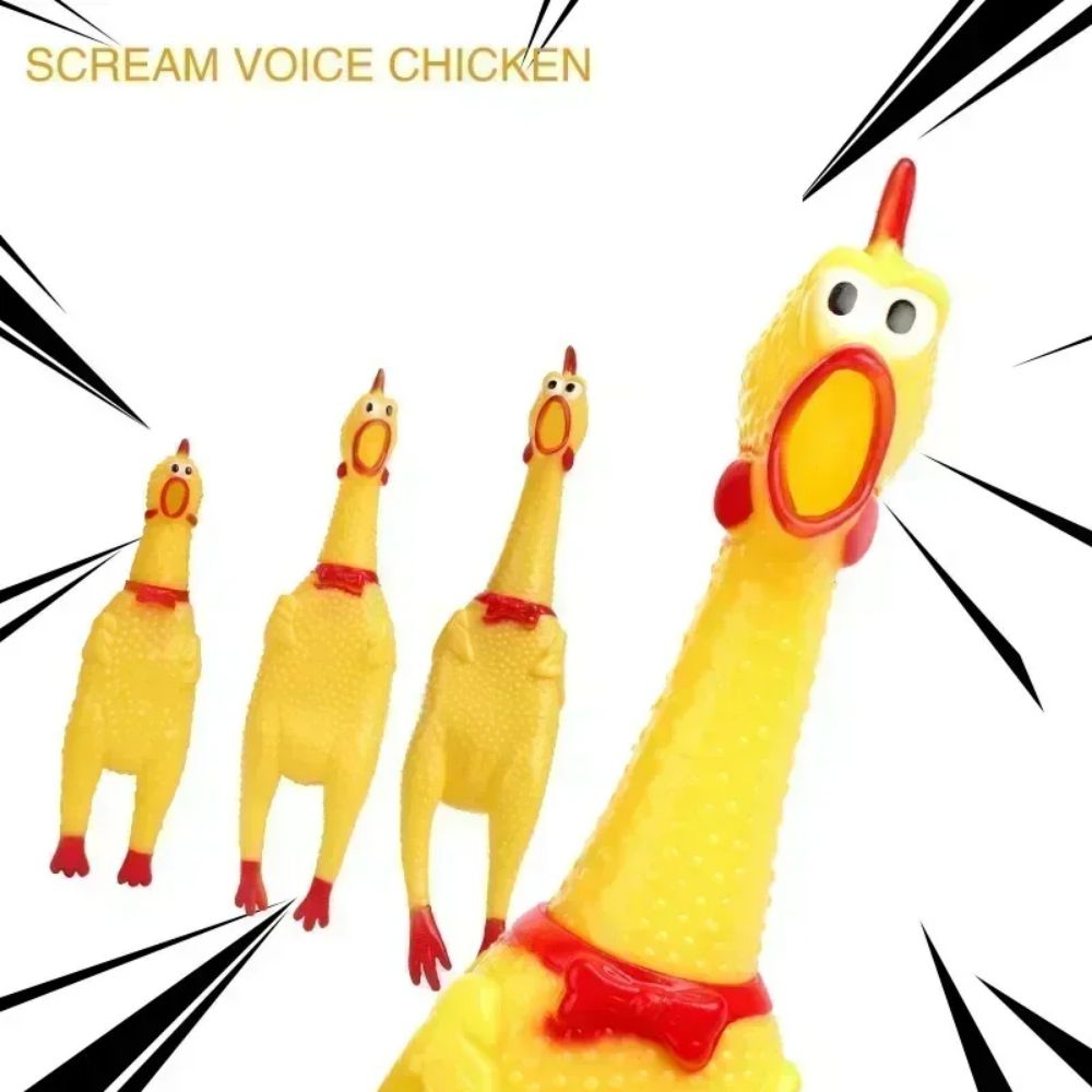 KFX-0380221 Durable Yellow Rubber Squeaky Chicken Toy for Dogs - Fun Chew Toy in Various Sizes