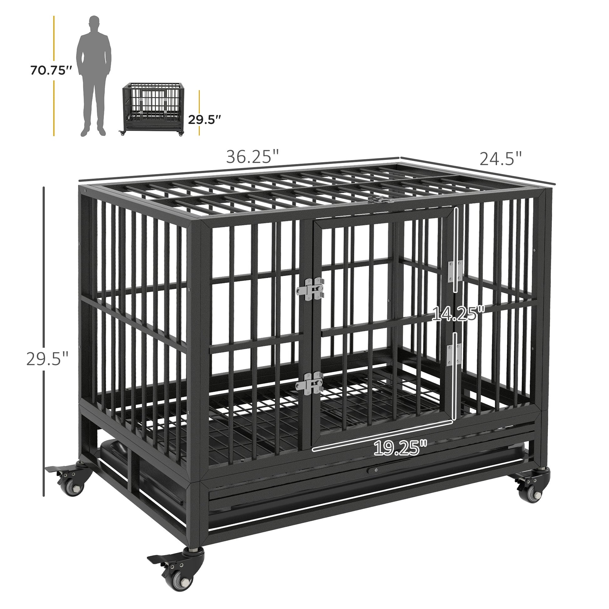 KFX-0380605 Heavy Duty 43" Dog Crate with Lockable Wheels and Dual Access Doors