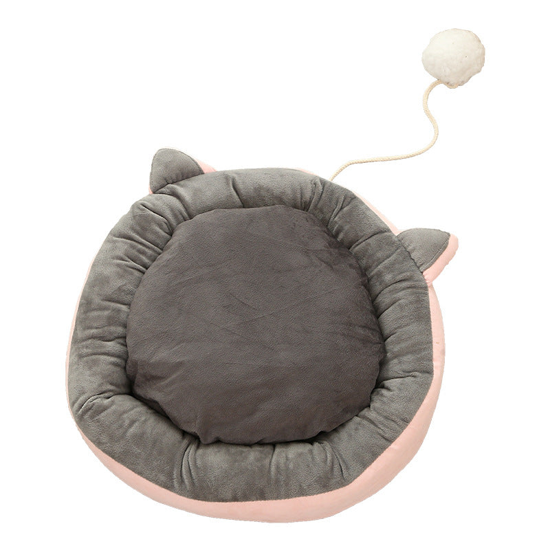 KFX-0380989 Suede Cat Litter Mat with Cat Ear Design - 36cm Diameter, M Size