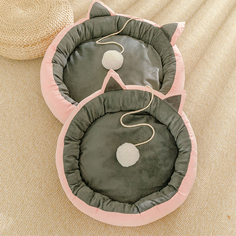 KFX-0380989 Suede Cat Litter Mat with Cat Ear Design - 36cm Diameter, M Size