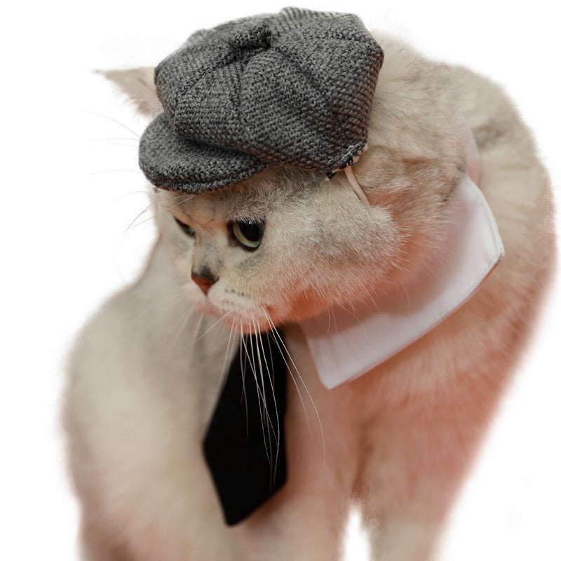 KFX-0384957 Gentleman Cat Beret and Tie Set for Stylish Adult Cats