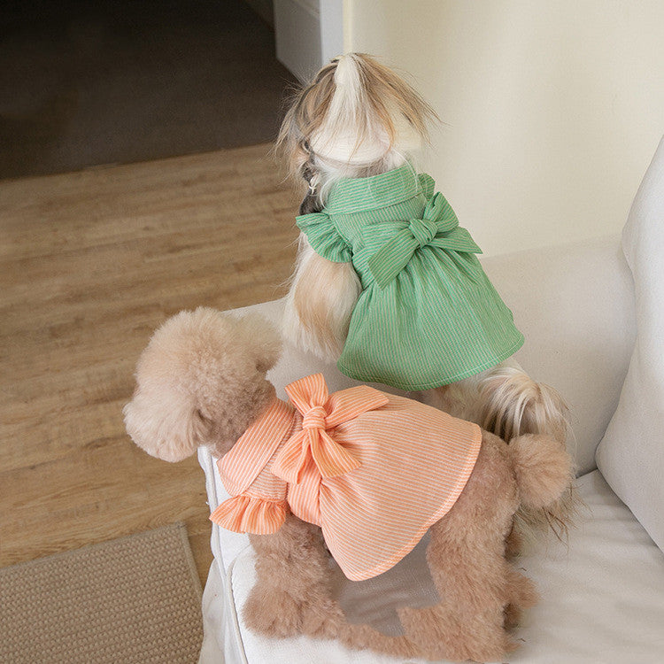 KFX-0385085 Stylish Dog Pet Bowknot Dress for Spring and Summer - Green and Orange Choices Available