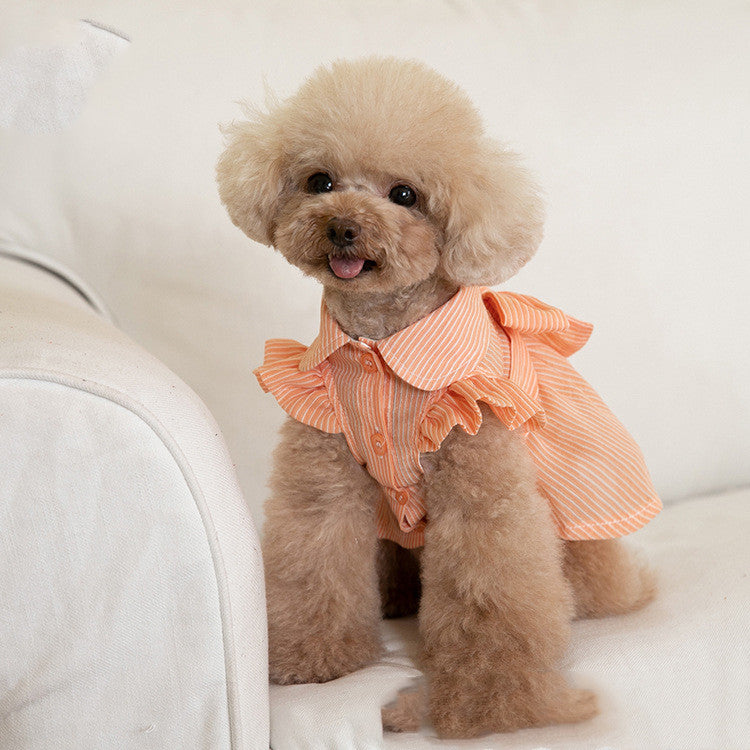 KFX-0385085 Stylish Dog Pet Bowknot Dress for Spring and Summer - Green and Orange Choices Available