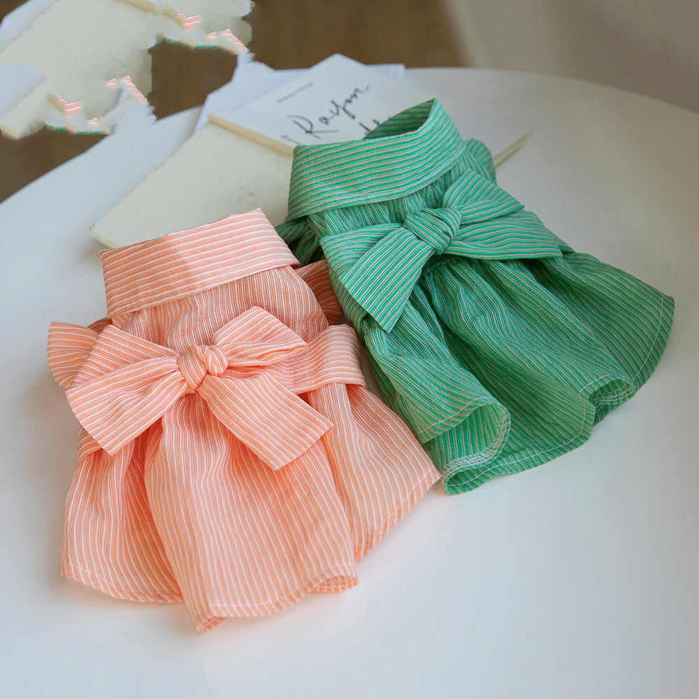 KFX-0385085 Stylish Dog Pet Bowknot Dress for Spring and Summer - Green and Orange Choices Available