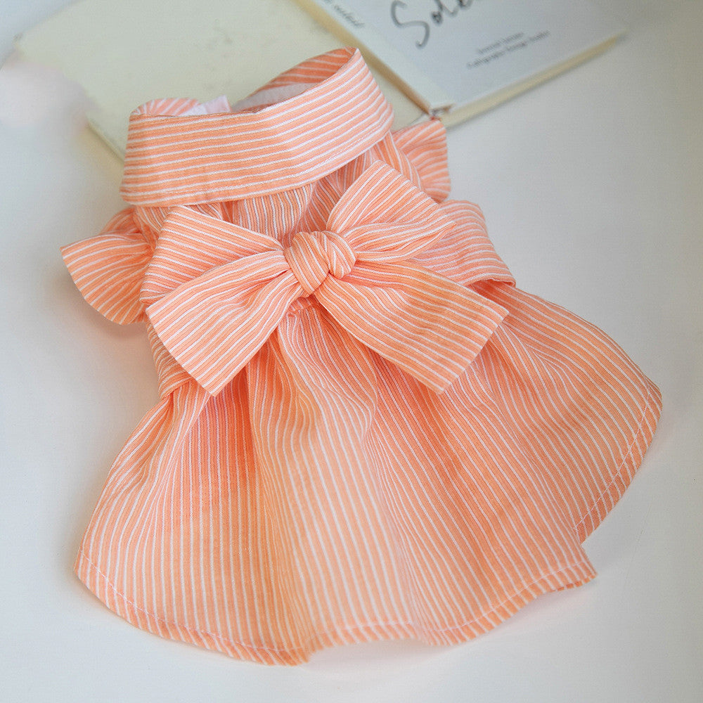 KFX-0385085 Stylish Dog Pet Bowknot Dress for Spring and Summer - Green and Orange Choices Available