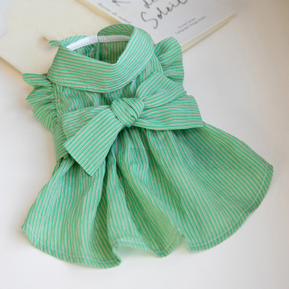 KFX-0385085 Stylish Dog Pet Bowknot Dress for Spring and Summer - Green and Orange Choices Available