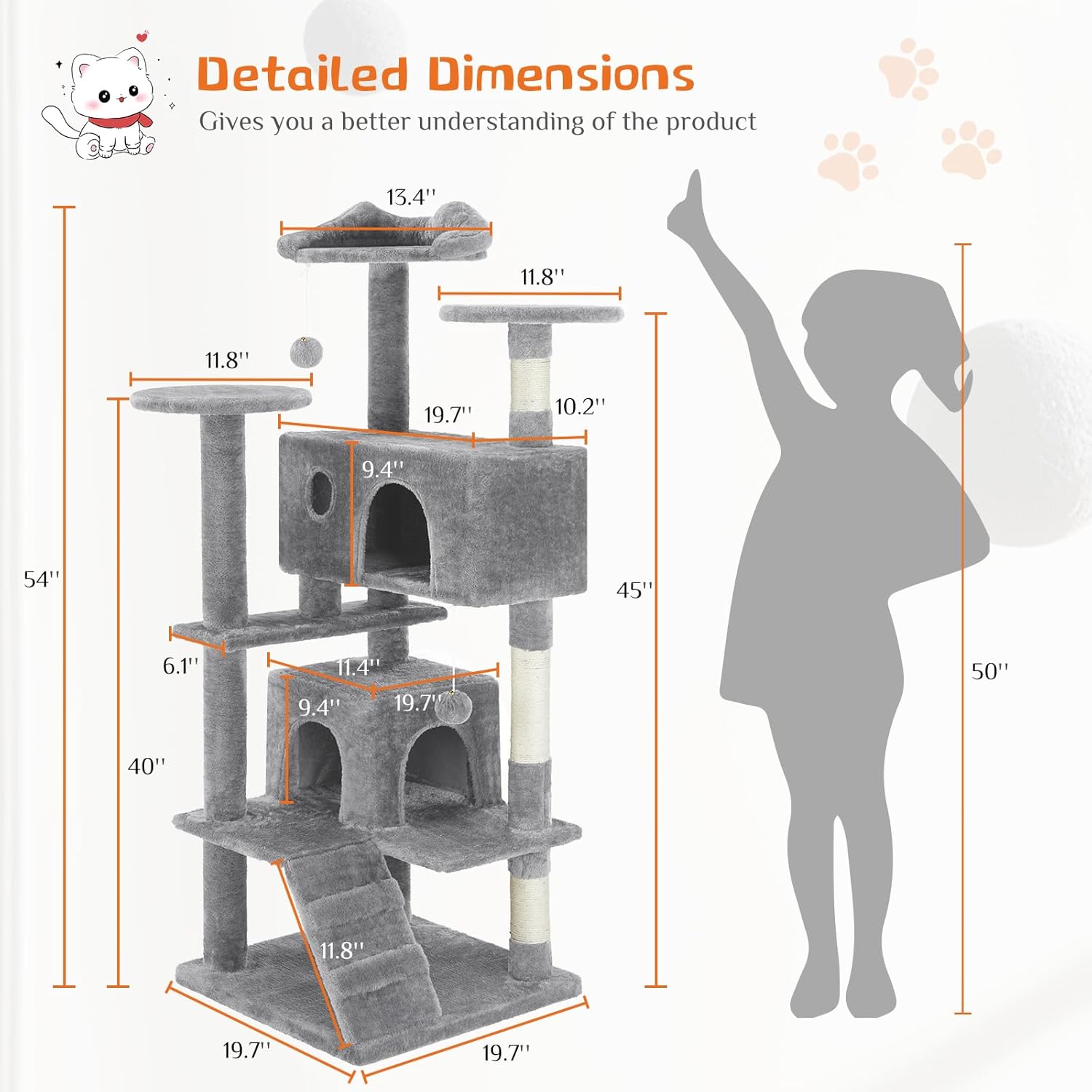 KFX-0386365 Multi-Level Cat Tree with Sisal Posts, Indoor Climbing Structure, Cozy Cat Apartments, and Plush Toys
