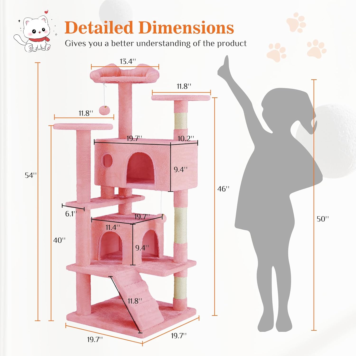 KFX-0386365 Multi-Level Cat Tree with Sisal Posts, Indoor Climbing Structure, Cozy Cat Apartments, and Plush Toys