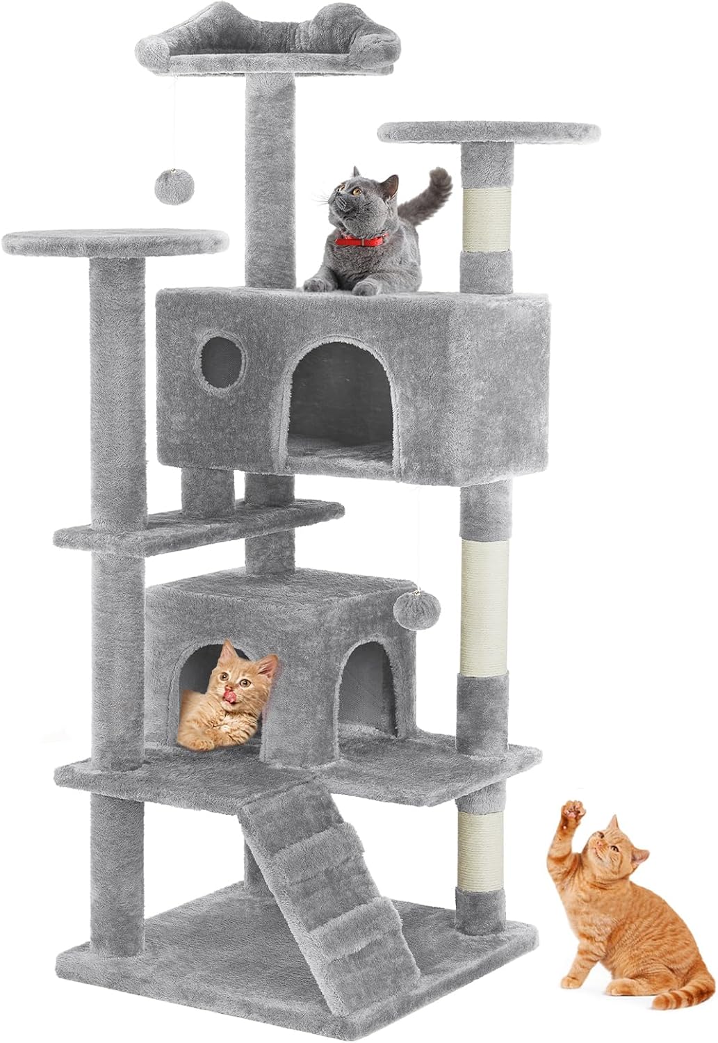 KFX-0386365 Multi-Level Cat Tree with Sisal Posts, Indoor Climbing Structure, Cozy Cat Apartments, and Plush Toys