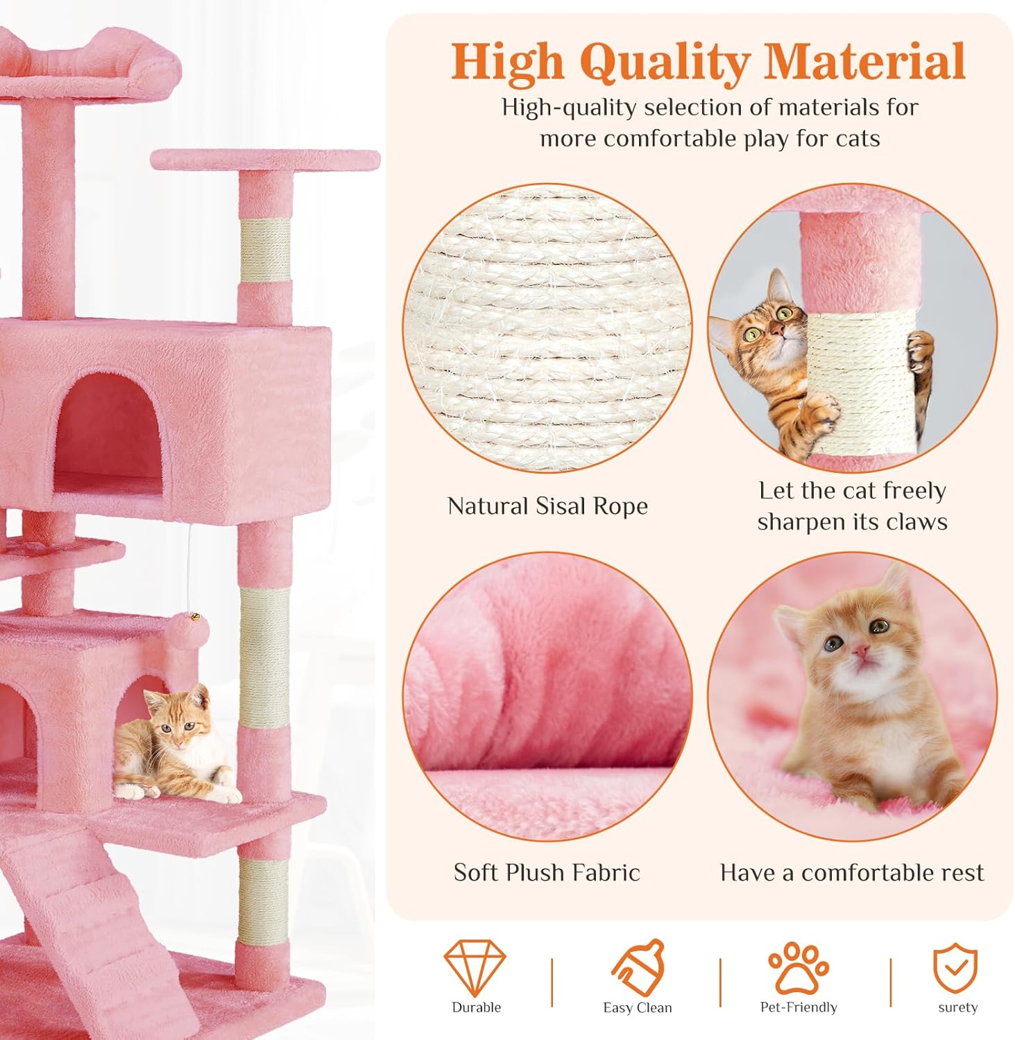 KFX-0386365 Multi-Level Cat Tree with Sisal Posts, Indoor Climbing Structure, Cozy Cat Apartments, and Plush Toys