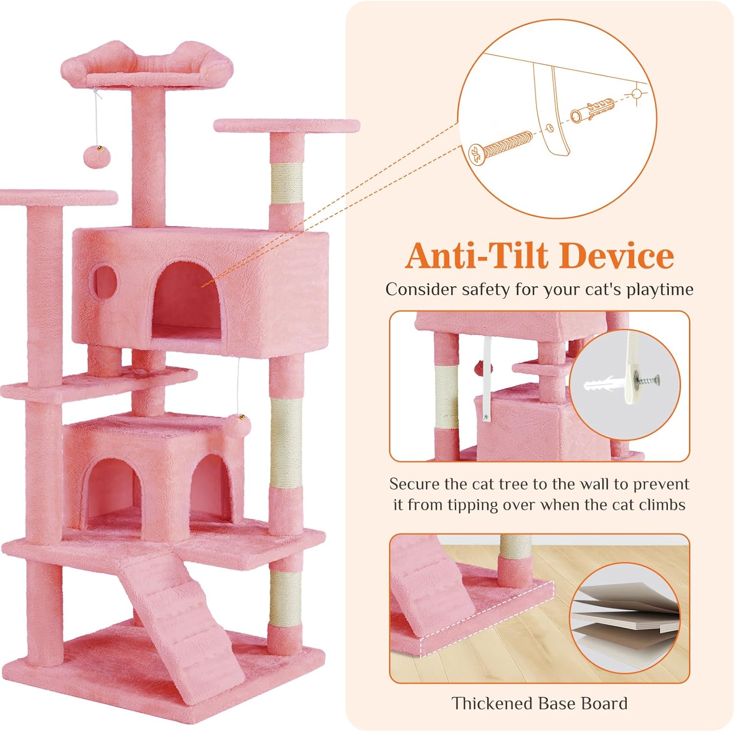 KFX-0386365 Multi-Level Cat Tree with Sisal Posts, Indoor Climbing Structure, Cozy Cat Apartments, and Plush Toys