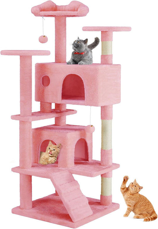 KFX-0386365 Multi-Level Cat Tree with Sisal Posts, Indoor Climbing Structure, Cozy Cat Apartments, and Plush Toys