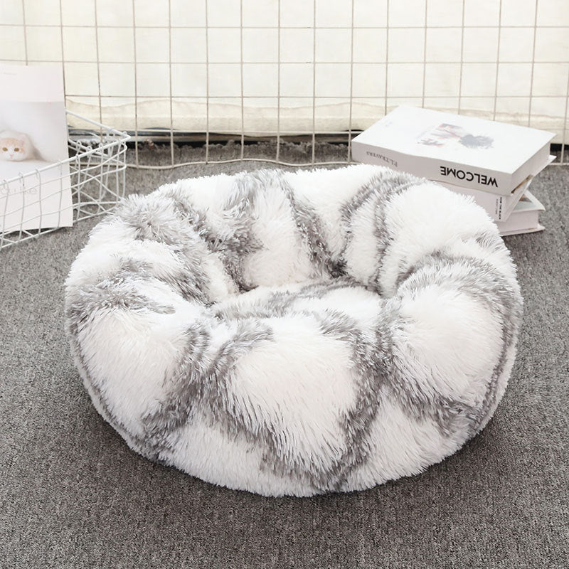 KFX-0386749 Plush Round Pet Bed for Comfort and Support - Soft, Thick, and Cozy Design