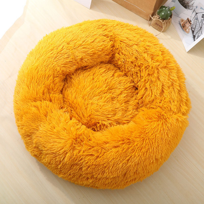 KFX-0386749 Plush Round Pet Bed for Comfort and Support - Soft, Thick, and Cozy Design